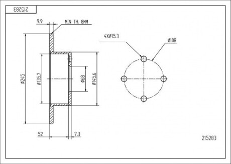 Диск гальмівний зад. Audi 80 B3/B4, 100 C3 (d245x10mm) Hart 215 283