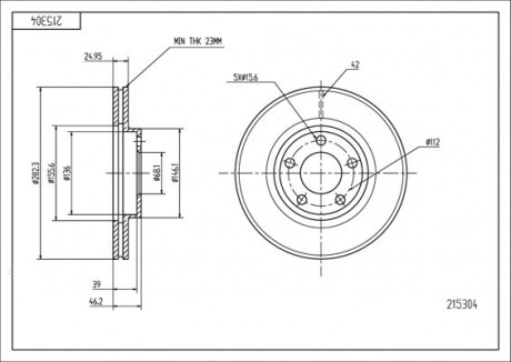 Диск тормозной пер. VW Passat B5, Audi A4 1,9 TDI 96->(282mmx25mm) Hart 215 304