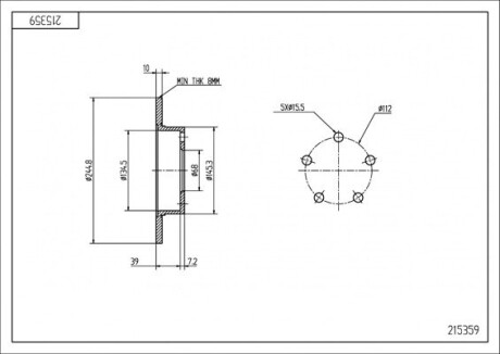 Диск тормозной зад. Audi 100 C3 (d245x10mm) Hart 215 359 (фото 1)