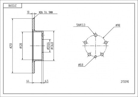 Диск тормозной зад. Alfa Romeo 147, 156, 164 (d251x10mm) Hart 215 590