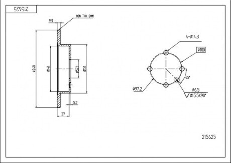 Диск гальмівний зад. Opel Astra G (98-10), Zafira A (240mm10mm) Hart 215 625