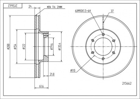 Диск гальмівний пер. Renault Master (98-10) (280mm24mm) Hart 215 662