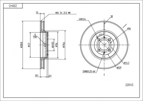 Диск тормозной пер. Mitsubishi Carisma, Volvo S40, V40 98->(d281x24mm) Hart 220 145