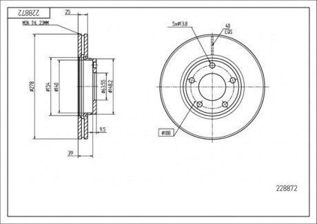 Диск гальмівний пер. Ford Focus II (278mm25mm) Hart 228 872