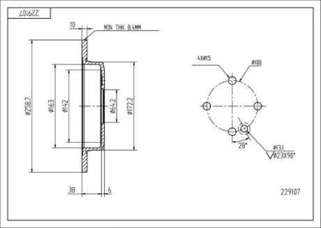 Диск тормозной зад. Mini Cooper, Clubman 01-> (d259x9.8mm) Hart 229 107