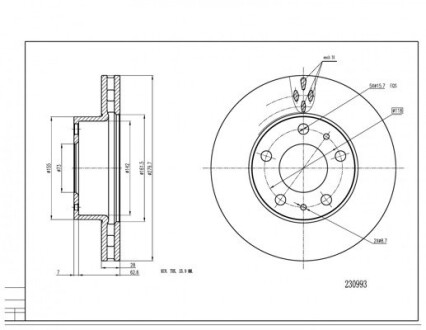 Диск тормозной пер. Fiat Ducato, Peugeot Boxer 06->(280mmx28mm) Hart 230 993