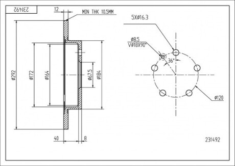 Диск тормозной зад. Opel Insignia A, Шевроле Malibu (d292x12mm) Hart 231 492