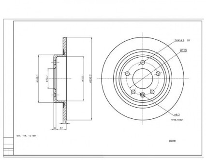 Диск тормозной зад. Opel Astra J 09-> (292mm12mm) Hart 232 238