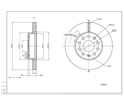 Диск тормозной пер. VW Golf VII 12->(276mm23.5mm) Hart 240 533