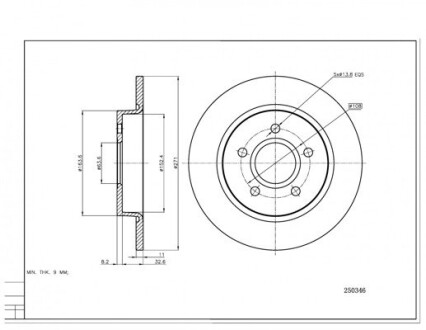 Диск гальмівний зад. Ford Focus III (271mm11mm) Hart 250 346