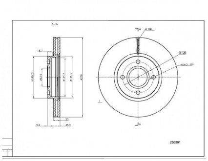 Диск тормозной пер. Форд Fiesta, B-Max, Courier 12->(d278x23mm) Hart 250 361