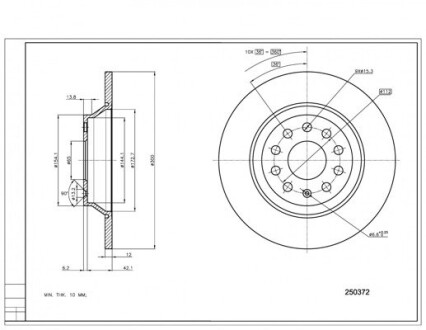 Диск тормозной зад. VW Passat (14->), Golf (12->), Audi A3, Q3, Skoda (300mmx12mm) Hart 250 372