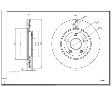Диск тормозной пер. Dodge Journey, Chrysler Grand Voyager 11-> (d330x28mm) Hart 250 406