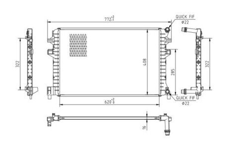 Радиатор двигателя VW Touran, Tiguan, Golf, Passat 1.0-2.0D 12- Hart 623 812