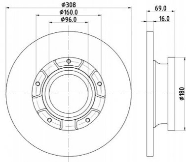 Диск тормозной с покрытием pro; с задающим диском abs; задн. /Ford Transit 2013> HELLA 8DD355126591 (фото 1)