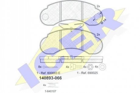 Комплект тормозных колодок, дисковый тормоз ICER 140893 (фото 1)