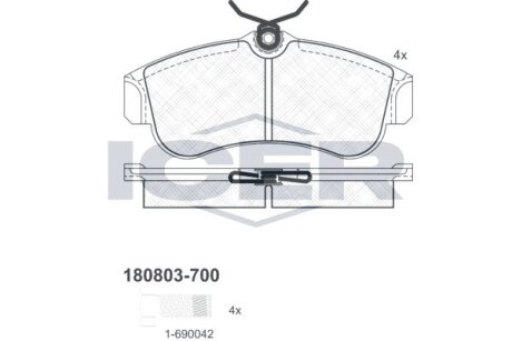 Колодки гальмівні Nissan Primera 90-02/Almera 00-06 ICER 180803-700