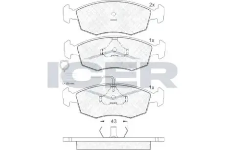 Колодки тормозные передние дисковые FIAT PALIO (178BX) 99-00; FIAT PALIO (178DX) 96- ICER 181227