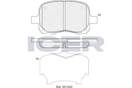 Гальмівні колодки (передні) toyota camry 96-02/lexus es 91-01/rx 98-03 ICER 181632