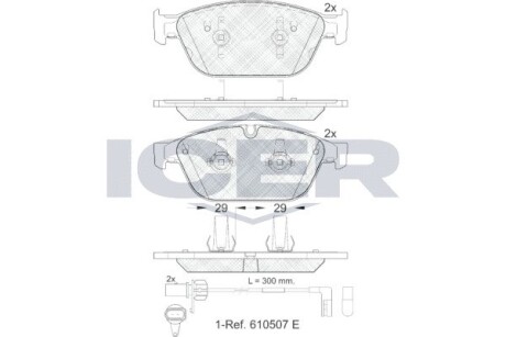 Колодки гальмівні (передні) Audi A6 10-18/A7 Sportback 10-15/A8 10-18/Q5 12-17 (+датчики) ICER 181994