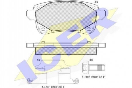 Комплект тормозных колодок, дисковый тормоз ICER 182222-208