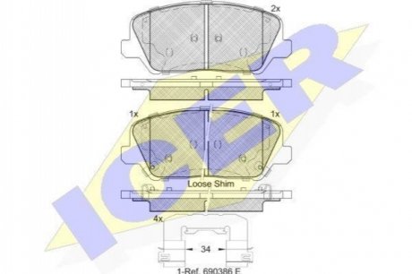 Комплект тормозных колодок, дисковый тормоз ICER 182239 (фото 1)