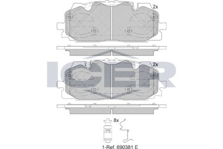 Комплект гальмівних колодок, дискове гальмо ICER 182254