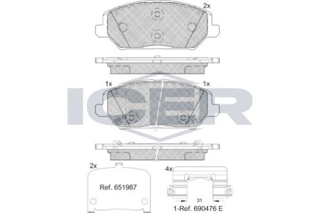 Колодки гальмівні (передні) hyundai i30 16-/kia cee'd/pro cee'd 18-/xceed 19- ICER 182320