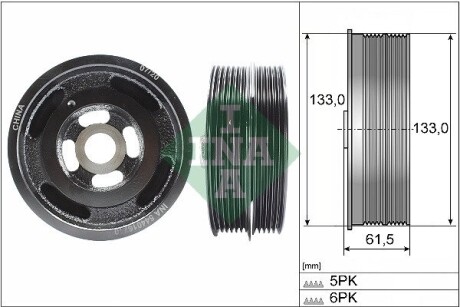 Шків коленвала ford focus ii/iii/mondeo iv 1.6 ti 04- INA 544 0167 10