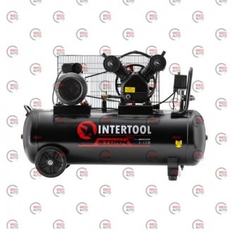 Компрессор 100 л, 3 кВт, 220 в, 10 атм, 500 л/мин., 2 цилиндра, storm Intertool PT-0014