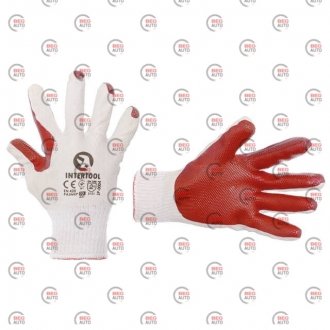 Трикотажна рукавичка, полікотон, скляр (муляр), з подвійним латексним покриттям червоного кольору, 10" Intertool SP-0004