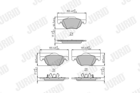 Тормозные колодки передние honda accord 2.0i 16v, 2.4i 16v 02- JURID 572480J