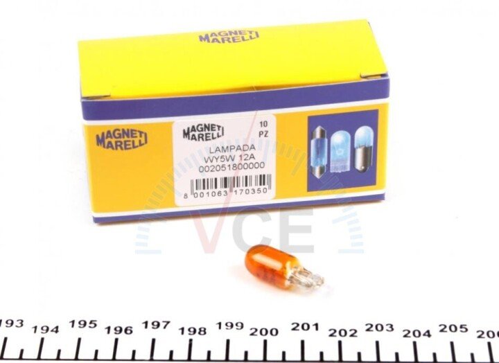 Автолампа magneti marelli wy5w w2,1x9,5d 5 w оранжева MAGNETI MARELLI 002051800000 (фото 1)