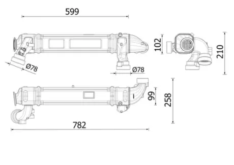 Охолоджувач відпрацьованого газу (599мм x 99мм x 102мм) EURO 6 DAF XF II, XFC MX-11270-MX-13390 06.21- MAHLE CE53000P