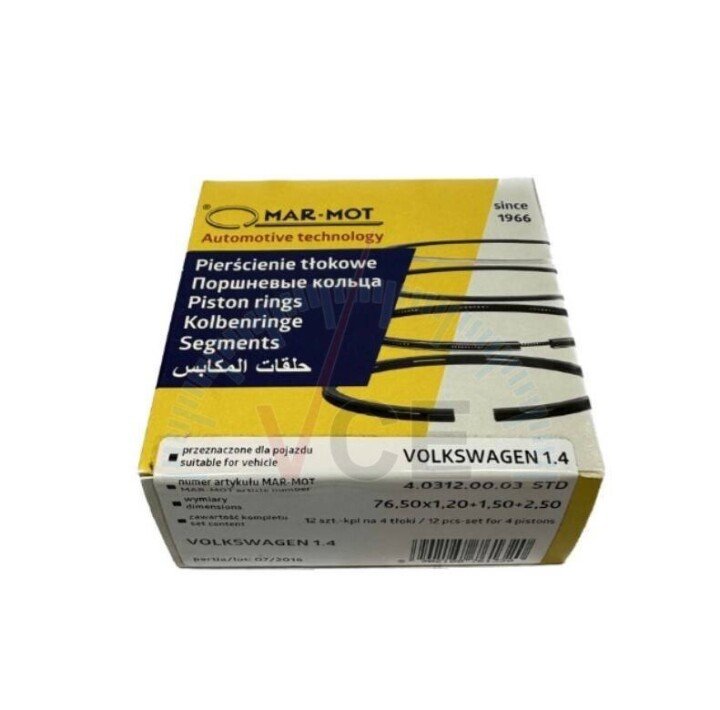 Кільця поршневі Audi/Volkswagen/Seat/Skoda 1.4-1.6 ABD-AEX-AEA-ABU-AEE 76.5mm STD 1.2-1.5-2.5mm Mar-Mot 4.0312.00.03 (фото 1)