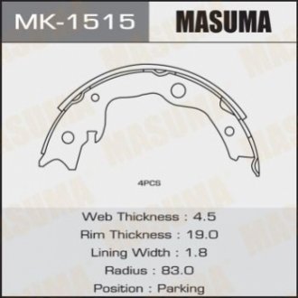 Колодка гальмівна барабанна MASUMA MK1515