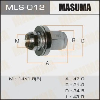 Гайка колеса 14x1.5land cruiserс шайбой d 35mm/под ключ=22мм MASUMA MLS012