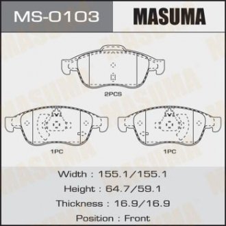 Колодки гальмівні AN-7001K, P68050 передні RENAULT DUSTER 1.6 16V Hi-Flex, 1.6 16V, 1.6 16V 4x4, 1.5 (MS-0103) MASUMA MS0103