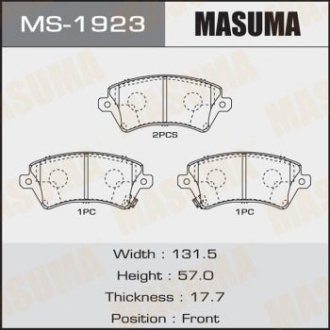 Колодки гальмівні передні TOYOTA YARIS, TOYOTA COROLLA (06-14) (MS-1923) MASUMA MS1923 (фото 1)