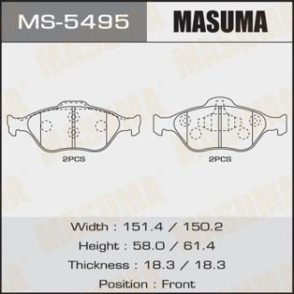 Колодки гальмівні передні TOYOTA YARIS (10-16), MAZDA 2 (07-15), FORD FIESTA VI (09-14) (MS-5495) MASUMA MS5495 (фото 1)