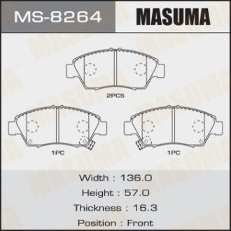 Колодки гальмівні AN-376WK, NP8005, P28023 передні HONDA JAZZ IV (MS-8264) MASUMA MS8264 (фото 1)