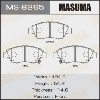 Колодки гальмівні передні HONDA CIVIC IX (FB, FG) 1.8 (FB2) (12-17), HONDA CR-Z (10-15), SUZUKI SX4 (MS-8265) MASUMA MS8265