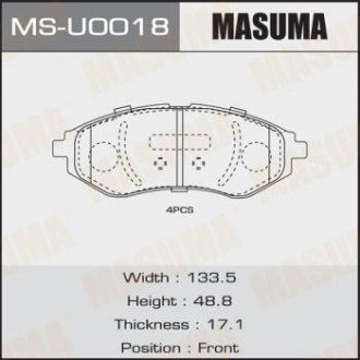 Колодки гальмівні передні CHEVROLET AVEO (T300) (MS-U0018) MASUMA MSU0018