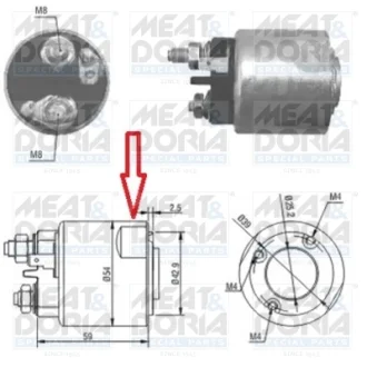 Соленоид стартера dacia duster, logan, logan express, logan mcv, sandero, nissan kubistar, Renault grand scenic ii, kangoo be bop, kangoo express, kangoo ii, laguna ii 1.4-1.6lpg 06.03- MEAT & DORIA 46086