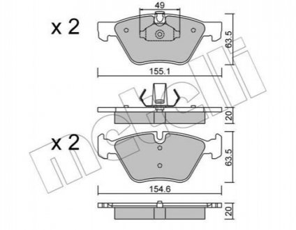 Комплект гальмівних колодок, дискове гальмо METELLI 22-0557-0