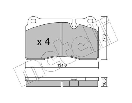 Комплект гальмівних колодок, дискове гальмо METELLI 22-0695-0