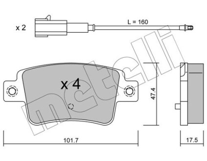 Колодки тормозные (задние) Fiat Punto 08- (+датчик) METELLI 22-0705-1 (фото 1)