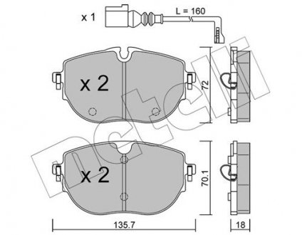 Тормозные колодки (передние) vw t7 1.4 e-hybrid/1.5/2.0 tsi 21- METELLI 22-1321-0 (фото 1)