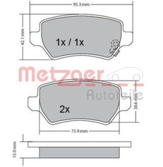 Комплект гальмівних колодок, дискове гальмо METZGER 1170004