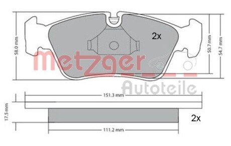 Комплект гальмівних колодок, дискове гальмо METZGER 1170019